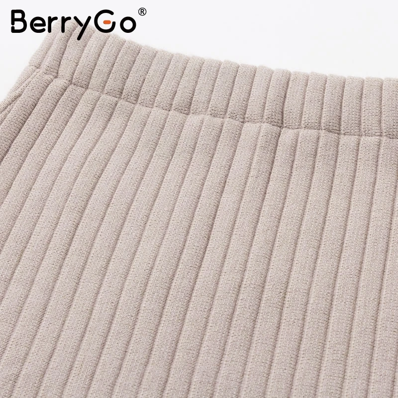 BerryGo, повседневная, трапециевидная, высокая талия, женская, мини, трикотажная юбка, для девушек, Русалка, юбка для вечеринки, Осень-зима, женская, гофрированная, короткая юбка