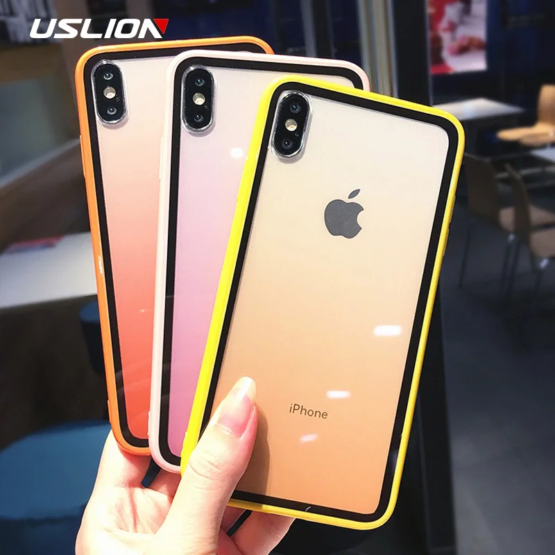 

USLION Transparent Acrylic Phone Case For iPhone X XS Max XR 6 6S 7 8 Plus Gradient Color Back Cover Clear Coque For iPhone 7