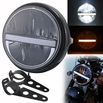 

Motorcycle 7.5" LED Projector Headlight Turn Signal Light Round Headlamp w/ Mounting Bracket Universal Fit For 7.5" Headlamp
