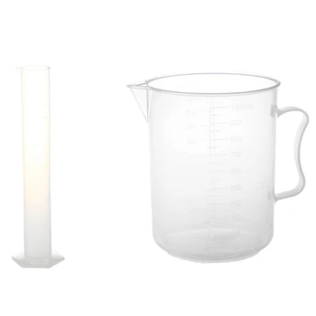 

1 Pcs 1000 Ml Transparent Graduated Beaker with Handle & 1 Pcs Lab Set 250 ML Clear White Plastic Liquid Measurement Graduated C