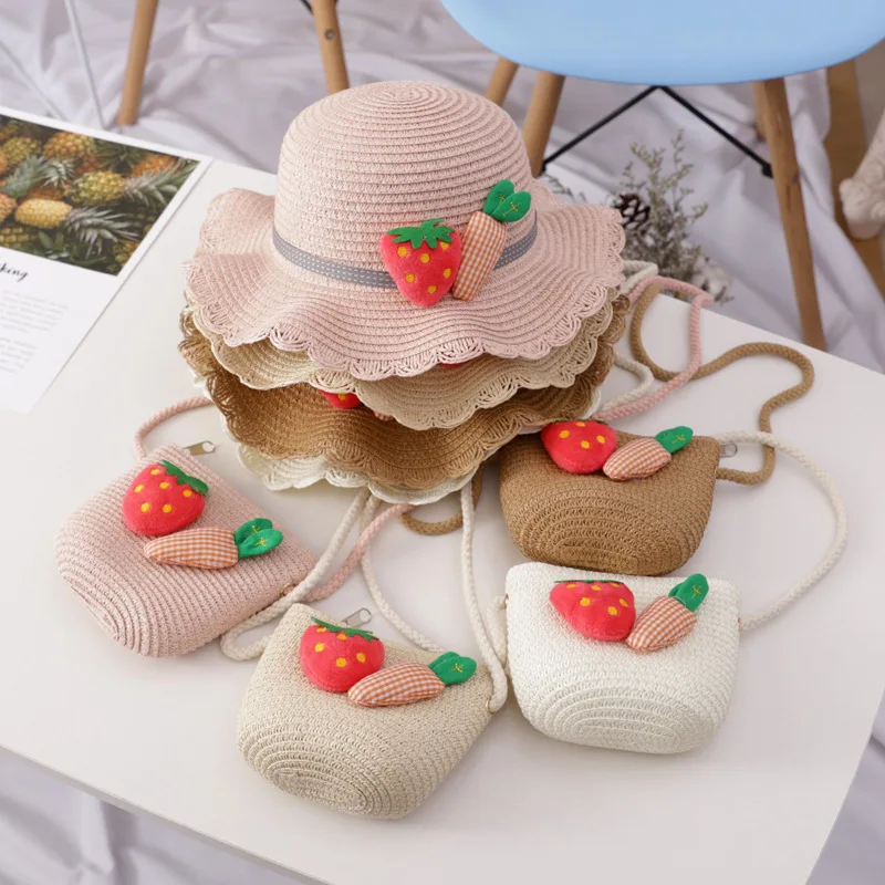 Baby GIRL'S Hat Sun-resistant Summer Fashion Cap Little Girl Straw Bag Set College Style CHILDREN'S Sun | Детская одежда и