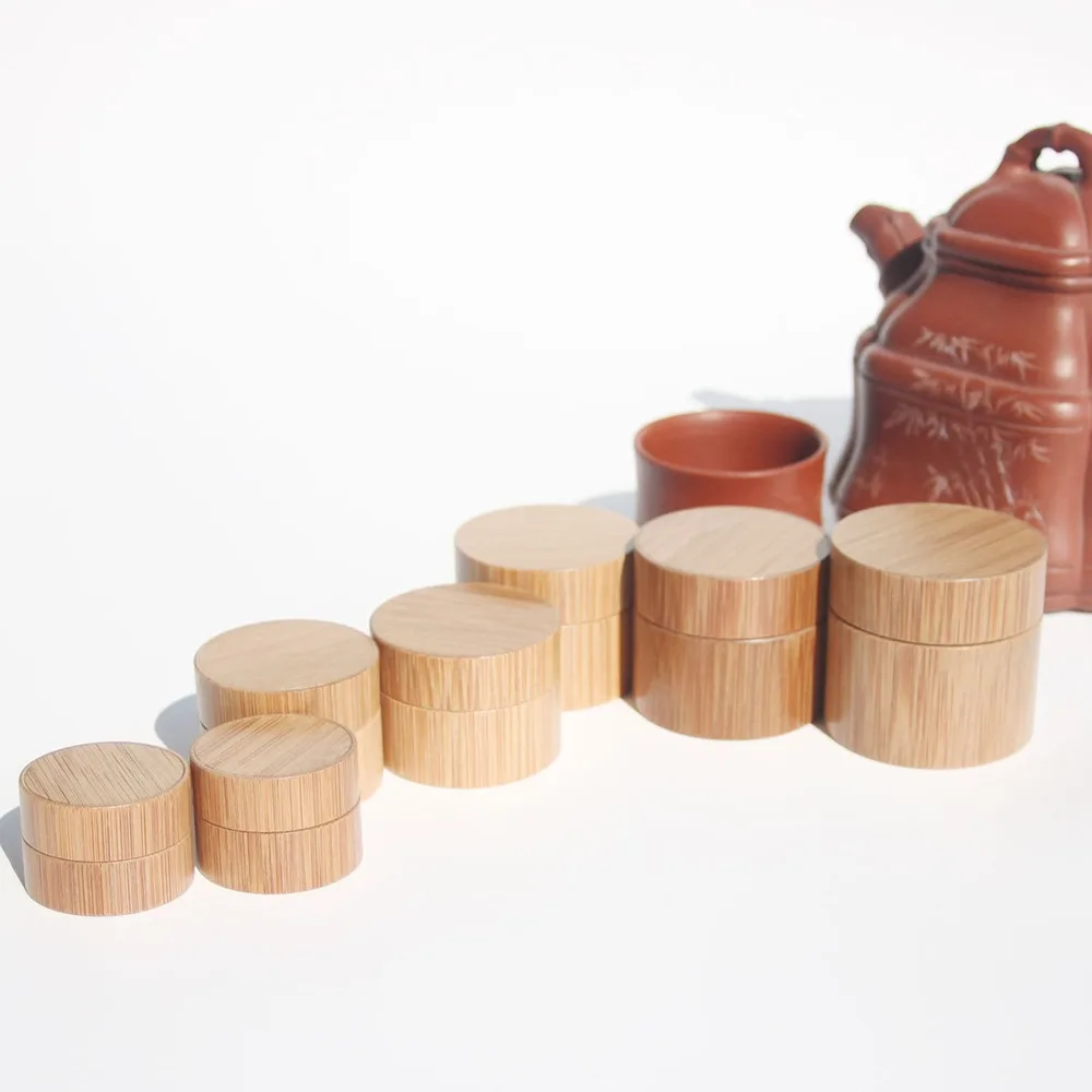 Natural Bamboo Refillable Bottle Cosmetics Jar Box Makeup Cream Storage Pot Container Portable Round Bottle 2