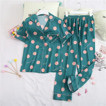 

Smmoloa 2019 New Short Sleeve+Long pants Women Pijama