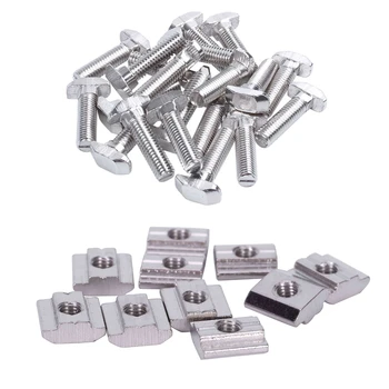 

20Pcs M8 Thread 30mm Length T Slot Drop-In Stud Bolt Screw Silver Tone & 10Pcs T-Slot Zinc Plated Hardware 30 Series M6