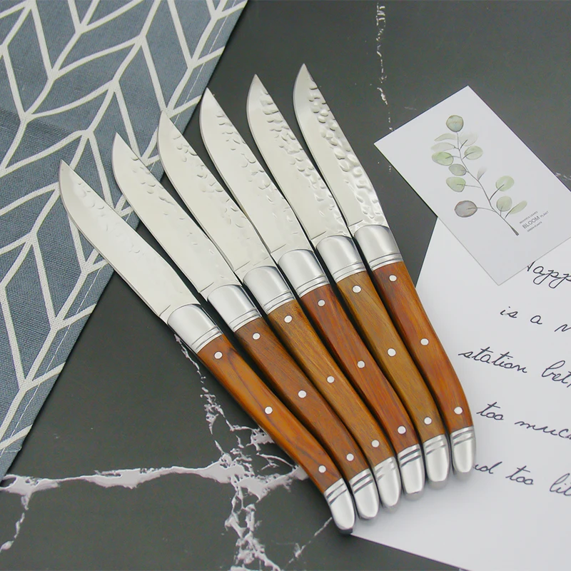 4/6/8/10pcs Laguiole Steak Knives Set Olive Wood Handle Dinner Knife Hammer  Blade Steak Knife 8.25inch Kitchen Cutlery Christmas - AliExpress