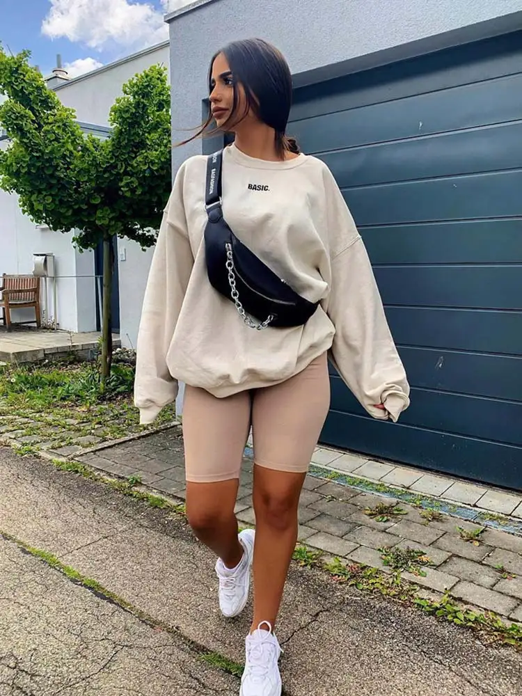  2019 Autumn Loose Long Sweatshirt Women Fashion Casual Long Sleeve Letter Print O-neck Sweatshirt W