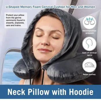 

Creative U-Shaped Hooded Pillow Travel Sleeping Neck Support Pillow Office Comfortable Napping Pillows for Travel Office Home