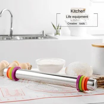 

Stainless Steel 304 Silicone Ring Adjustable Rolling Pin Variable Thickness Integrated Seamless Multi-purpose Rolling Pin