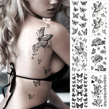 6pcs Suit Tato Sexy Butterfly Rose Flower Black Temporary Tatu Sticker Arm Back Shoulder Waist Women Men Glitter Tattoo Kids Art
