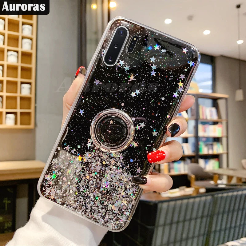 Auroras для samsung Galaxy Note 8, 9, 10 Plus, блестящий чехол с блестками, звездное небо, прозрачный, мягкий чехол, полная звезда, луна