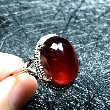 

14x10mm Top Natural Garnet Ring Jewelry For Woman Man Crystal Silver Orange Red Stone Love Ring Oval Beads Adjustable RingAAAAA