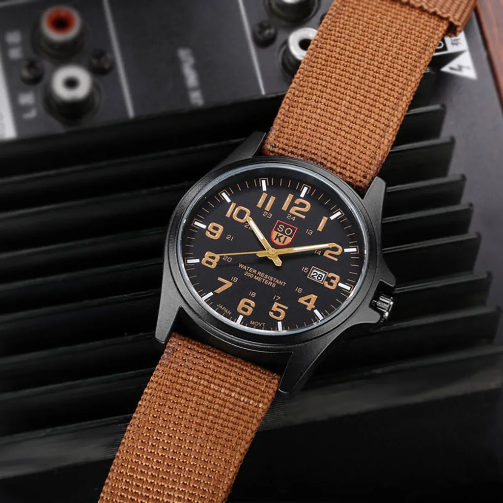 Soki Fashion Men Military Watch Woven Nylon Belt Calendar Quartz Watch Automatic Luxury Clock Men Waterproof Relogio Masculino