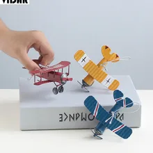 VIDAR figuritas de avión de hierro Retro modelo de avión de Metal Vintage planeador biplano miniaturas aviones de decoración del hogar para regalo de niños