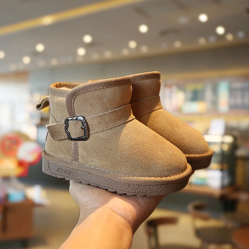 Kids Snow Boots New Winter Plush Warm Girls Boots Genuine Leather Anti-slip Toddler Baby Boys Shoes Children Boots CSH912