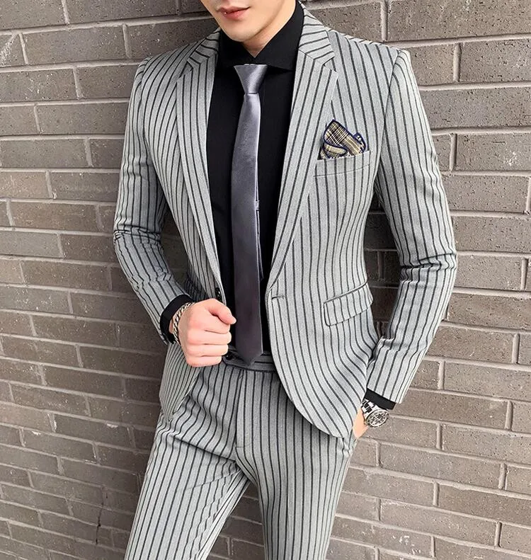 Новейший дизайн пальто брюки полосатый мужской костюм выпускной смокинг приталенный 3 шт жениха Свадебные костюмы для мужчин модный Блейзер Terno Masuclino