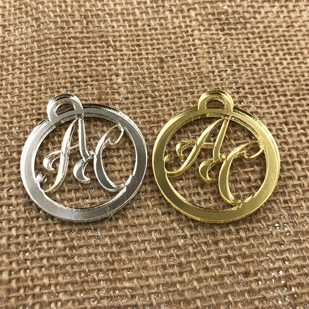 100 pcs Personalized custom  wedding name and Initials tags Mirror silver and golden wooden Wedding Gift Wedding Table Decoration Favors Customized Tags5