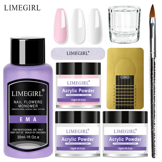 Limegirl Acrylic Powder Set Nail Kit 3 Colors Carving Nail Art Gel