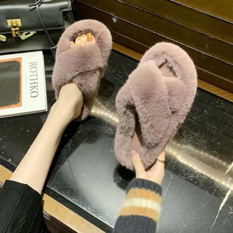 Women Slippers Winter Warm Shoes Woman Slip On Flats Slides Home Female Faux Fur Comfortable Non Slip Slippers Plus