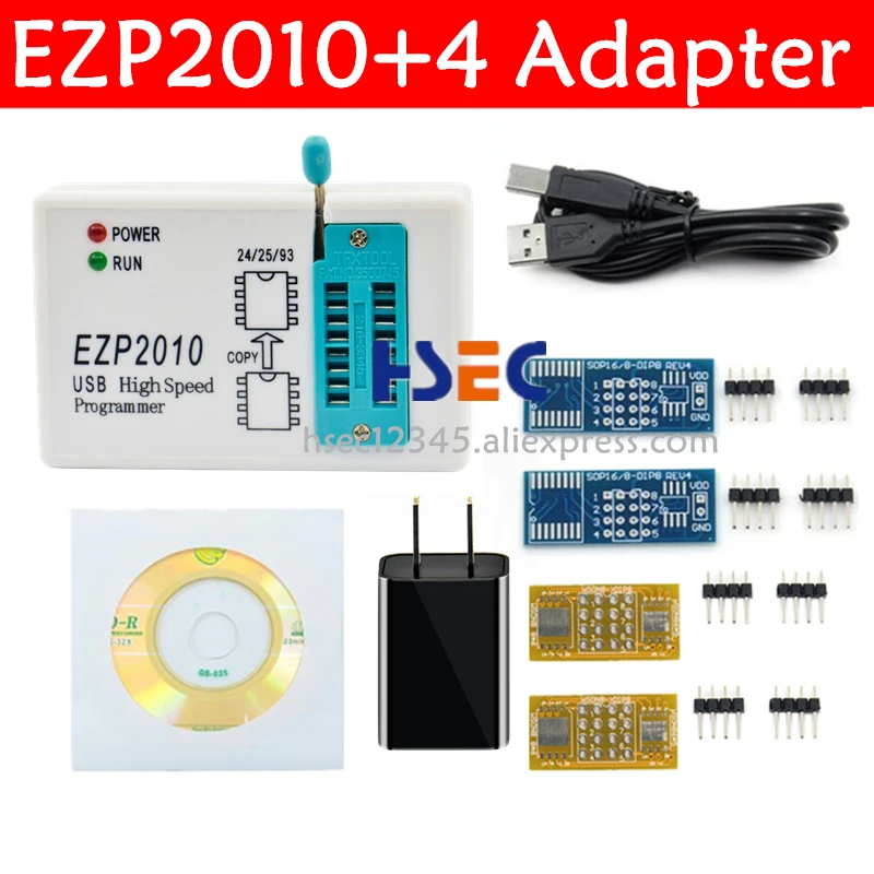 Новый EZP2010 EZP2013 EZP2019 программатор + 4 адаптера SOP8 SOP16 WSNO8 QFN8 EZP2011 Поддержка 24 25 26 93 EEPROM