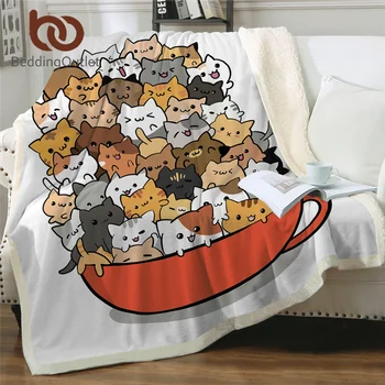 BeddingOutlet Teacup Cat Blanket for Bed Cartoon Sherpa Blanket Kawaii Throw Plush Bedspread Pet Bedding manta Custom Blanket 1