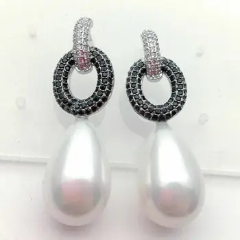 

Teardrop White Sea Shell Pearl Cz pave Stud Earrings