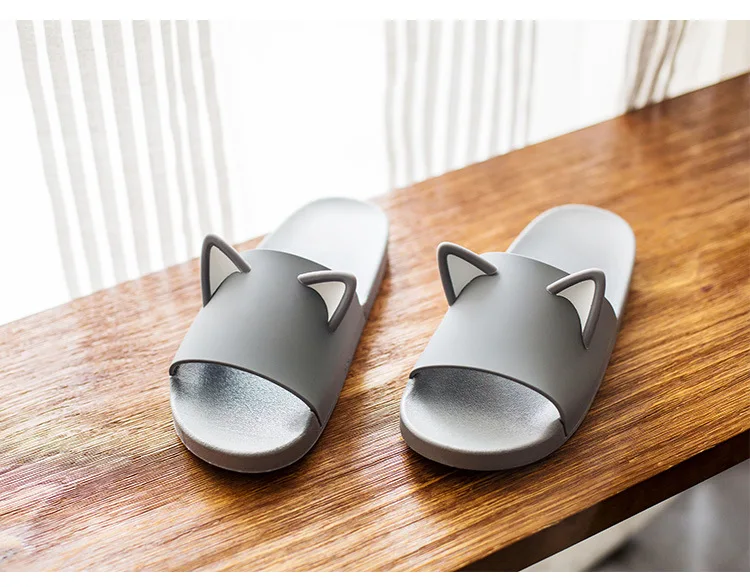 Wolf Новые летние домашние тапочки «Собака, кот, Тигр» с ушками животных; Вьетнамки с рисунками животных; нескользящая домашняя обувь для мужчин и женщин; пляжные сандалии - Цвет: Wolf