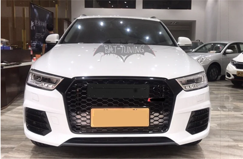 ABS сотовый гриль для Q3 SQ3 RSQ3- Шестигранная сетка гоночный гриль передний бампер спортивное издание с европейской пластиной держатель