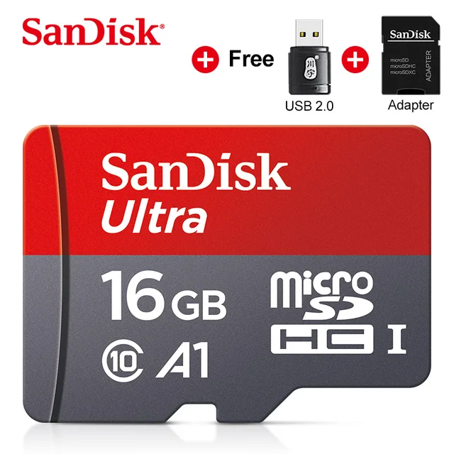 100% Original Sandisk Ultra Micro SD 128GB 64GB 32GB 16GB Memory Card 16GB microsd card TF/SD Flash Card C10 for Phone UAV GPS 16GB USB card reader