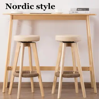 

New 74cm Modern Dining Bar Stool Wooden Long Leg PU Chair Industrial Swivel Seat Cafe Restaurant Stool Home Bar Furniture 3 Colo