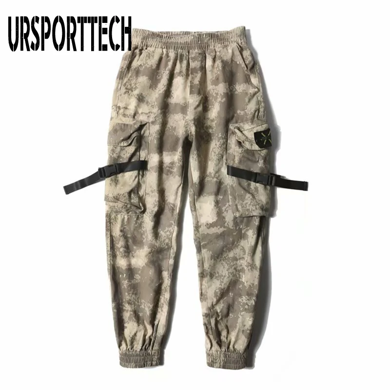 URSPORTTECH, мужские брюки, новая мода, уличная одежда, камуфляж, бегуны, хип-хоп, длинные штаны, мужские, эластичный пояс, брюки карго, мужские, размера плюс