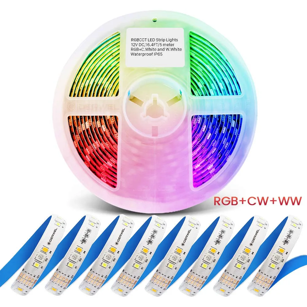 Смарт RGBCCT светодиодные полосы света 12 В RGB холодный белый теплый белый меняющий цвет, 16.4ft Водонепроницаемый 6 провод RGBCCT полноцветный jk1123
