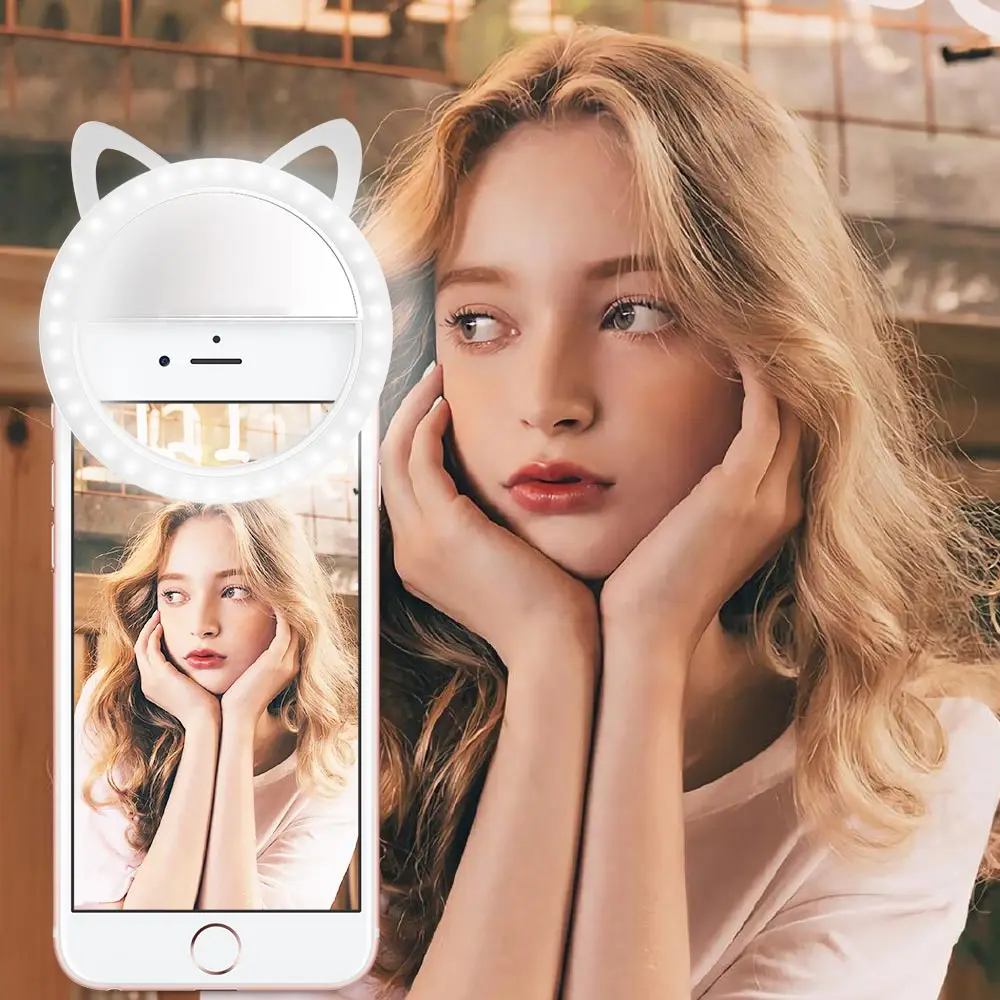 

Selfie Portable Flash Led Camera Phone Photography Ring Light Enhancing Photography for iPhone Smartphone Pink White USB Charge