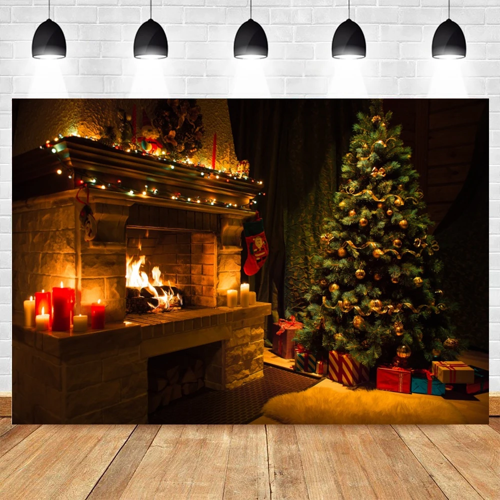 

Yeele Christmas Photography Backdrop Fireplace Gift Lights Candle Photographic Studio Photo Background Birthday Decorations Prop