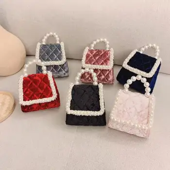 

Korean Kid Mini Handbag Totes Autumn Winter Cute Pearl Crossbody Bags for Girls Princess Party Hand Bags Gift