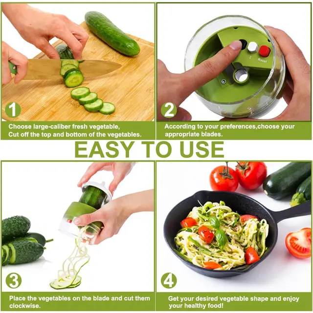 Handheld Spiralizer Vegetable Fruit Slicer 4 in 1 Adjustable Spiral Grater Cutter Salad Tools Zucchini Noodle Spaghetti Maker 4
