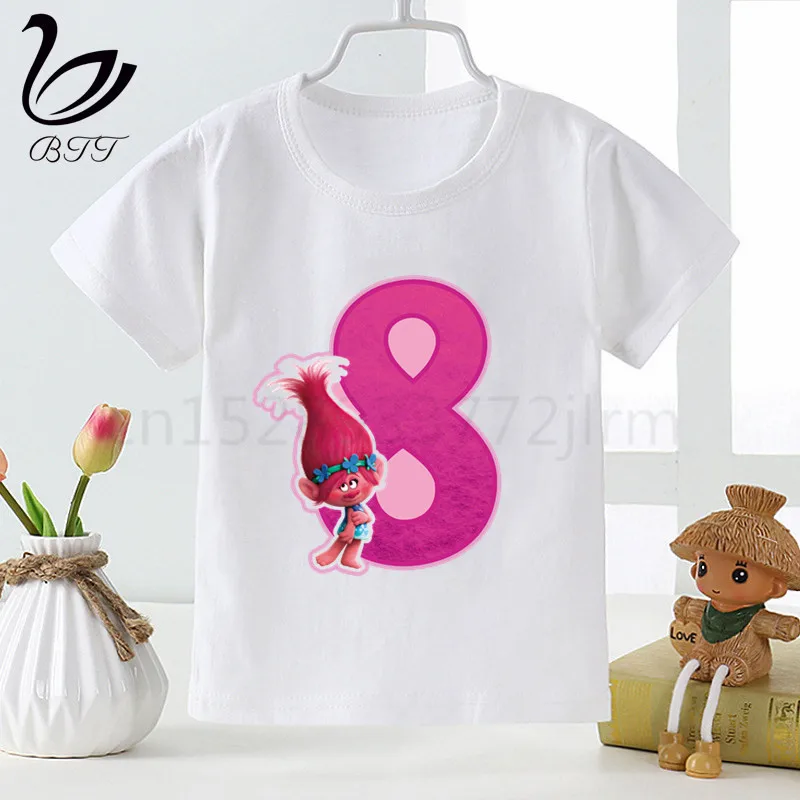 Детская футболка с надписью «Trolls Happy Birthday»; детская футболка с принтом «Happy Birthday»; Забавные топы для детей; одежда для малышей - Цвет: H