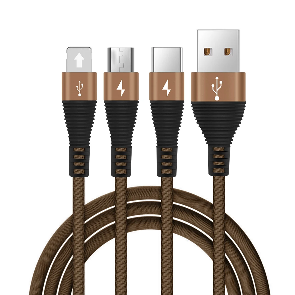 1,2 м USB кабель для iPhone XS X 8 7 6 11 зарядное устройство 3 в 1 микро USB кабель для samsung USB Кабели Шнур TypeC Мобильные кабели - Цвет: Brown