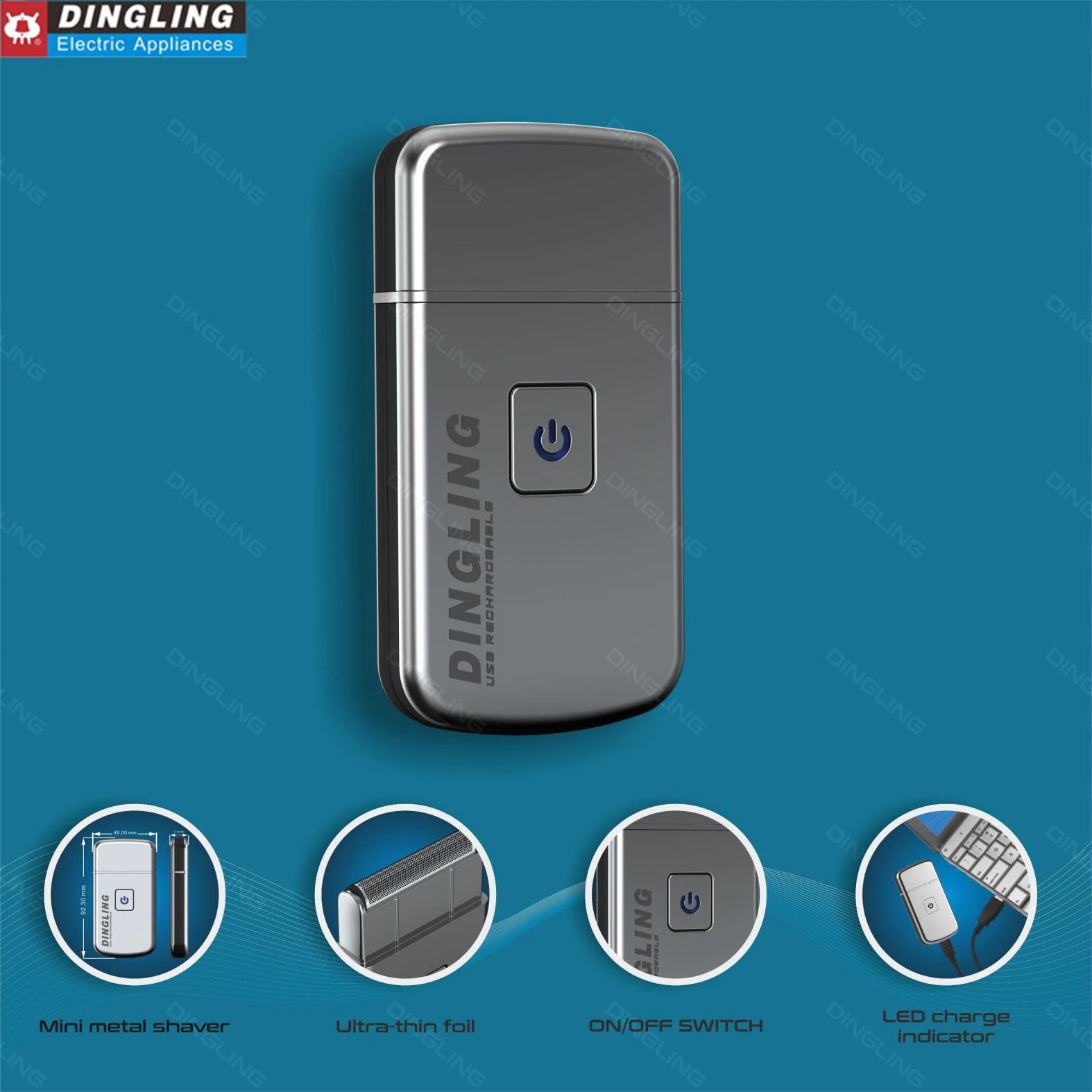 DingLing USB Charging Electric Shaver For Men Mini Razor Beard And Mustache Trimmer Beard Reciprocating Shaver Head