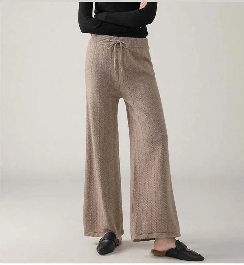 Женские зимние Роскошные повседневные стильные дизайнерские кашемировые шерстяные прямые брюки Леггинсы высокого качества