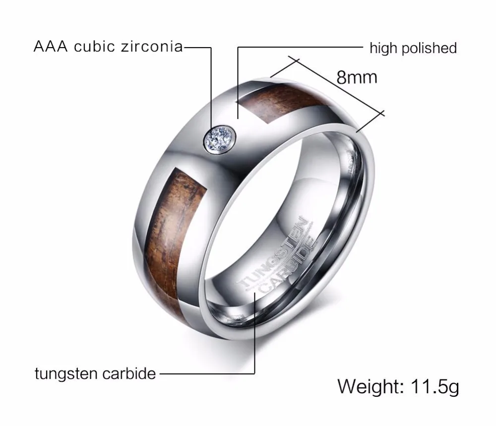 Уникальные 8 мм мужские кольца из карбида вольфрама красного дерева и CZ инкрустация комфортная посадка Обручальное кольцо мужские модные ювелирные изделия anel bague