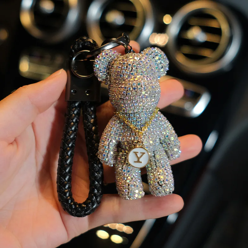 Oso Llaveros Accesorios Moda Rhinestone Llavero PU Cuero Oso Patrón Coche  Llavero Joyería Bolsa Encanto Animal Llavero Titular De 1,6 €