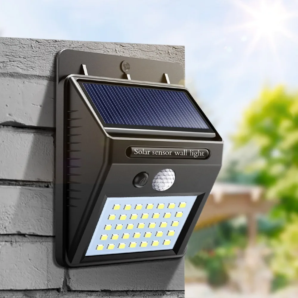 Светодиодный уличный светильник на солнечной батарее для дома, сада, забор, датчик движения Pir, настенные лампы с датчиком обнаружения, 35, 30, 20, Smd2835, светодиодный светильник на солнечной батарее, водонепроницаемый