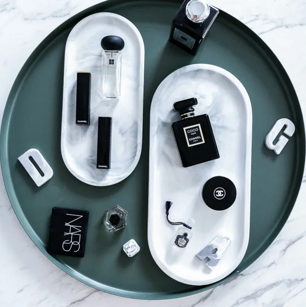 Chic Marble Ceramic Cosmetic Storage Dessert Bread Tray Dish Plate Plates Jewelry Ring Trays INS Luxury Decoration Gift 1PCS