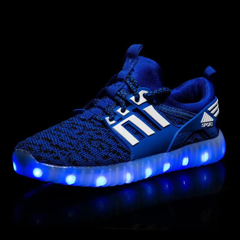 Blue IGxx/туфли со светодиодной подсветкой для детей; лучший подарок; светящаяся обувь с зарядкой от usb; светодиодный; детская обувь; Детские светящиеся трикотажные спортивные кроссовки; светодиодный; для мальчиков - Цвет: Blue