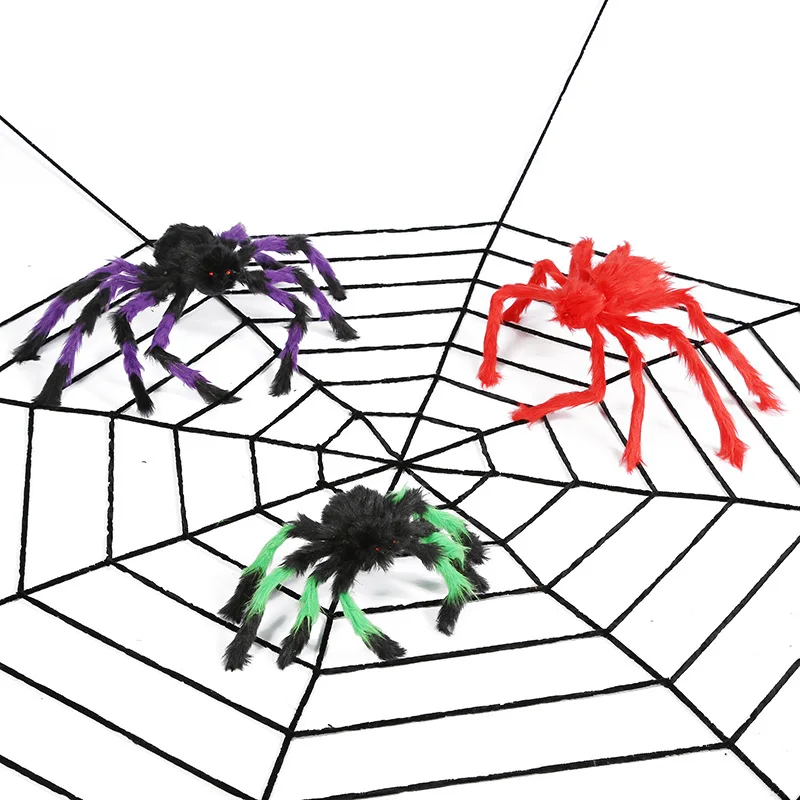 

30-120cm plush spiders made of wire and plush black and multicolour style for party or halloween decoration