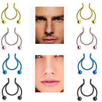 

2020 New Trendy Punk Fake Nose Ring Nose Clip Stainless Steel Hot Sale Medical Metal Studs Hip Hop Nasal Septum Jewelry