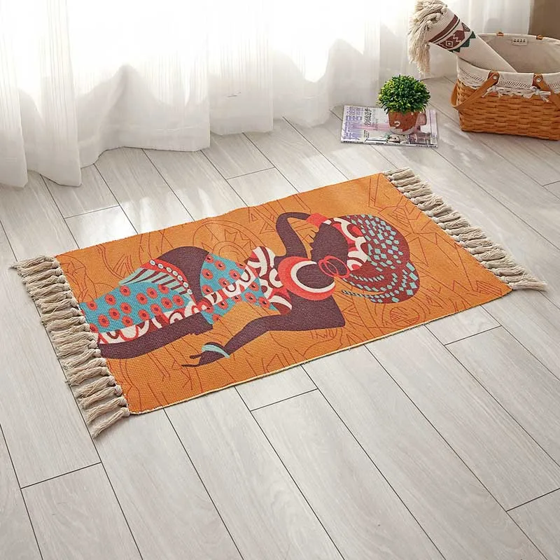 Ручной Тканый хлопковый льняной коврик для гостиной с кисточками прикроватный коврик геометрический Ретро богемный напольный коврик для спальни украшение дома