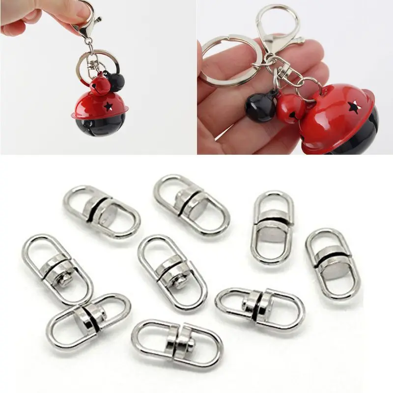 

100Pcs Silver Double Eye Swivel Hook Key Ring Keychain Connectors Jewelry Making