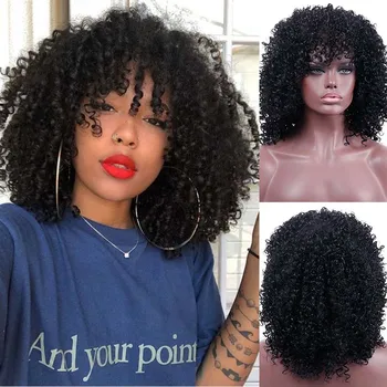 

LUPU 14" Black Red Synthetic Short Wigs With Bangs Afro Kinky Curly Hair High Temperture Fiber Cosplay Wigs For Black Women