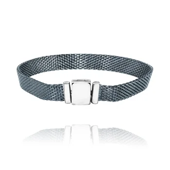 

925 Sterling Silver Bracelet Black Reflexions Mesh Bracelets Black Reflexion & Safety Chains Charms For Women DIY Jewelry